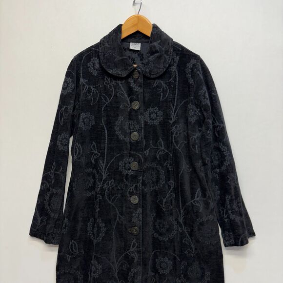 Vintage CMC Tapestry Black Floral Embroidered Coat Jacket Small Artsy C067 -14 - Picture 12 of 16